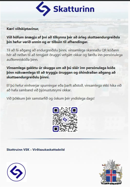 Dæmi um svikapóst í umferð.